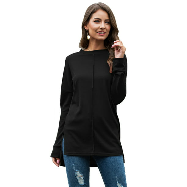 Long Sleeve T Shirt for Women THENLIAN O Neck Solid Sweatshirt Pullover Tops Fall Blouse